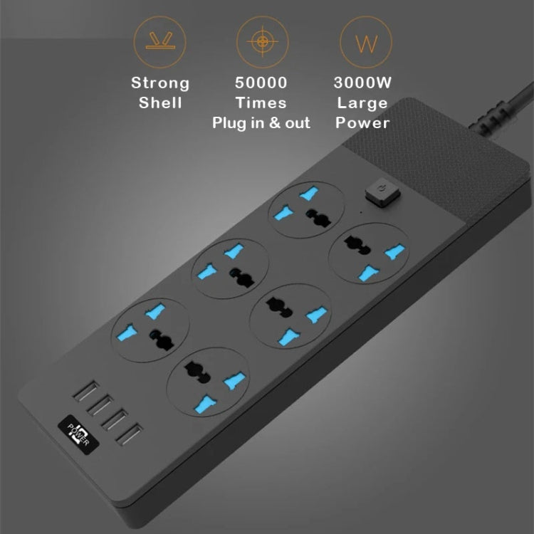 TB-T12 3000W 2m 4-USB Ports + 6-Jacks Multifunctional Flame-Retardant Socket With Switch(EU Plug) - Extension Socket by PMC TechLife | Online Shopping South Africa | PMC TechLife | Buy Now Pay Later Mobicred