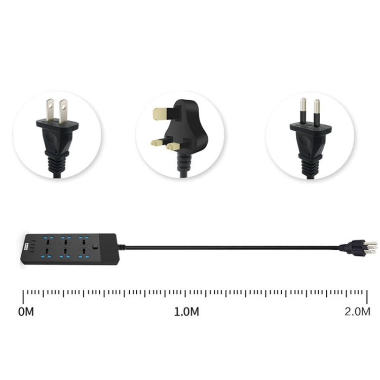TB-T12 3000W 2m 4-USB Ports + 6-Jacks Multifunctional Flame-Retardant Socket With Switch(EU Plug) - Extension Socket by PMC TechLife | Online Shopping South Africa | PMC TechLife | Buy Now Pay Later Mobicred
