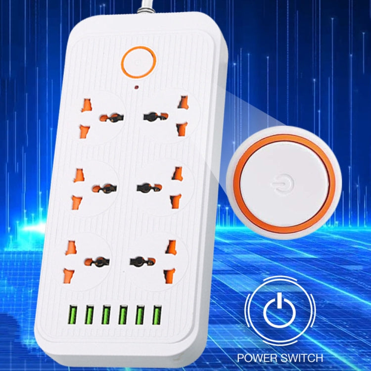A07 2m 3000W 6 Plugs + 6-USB Ports Multifunctional Flame-retardant Socket with Switch(US Plug) - Extension Socket by PMC TechLife | Online Shopping South Africa | PMC TechLife | Buy Now Pay Later Mobicred