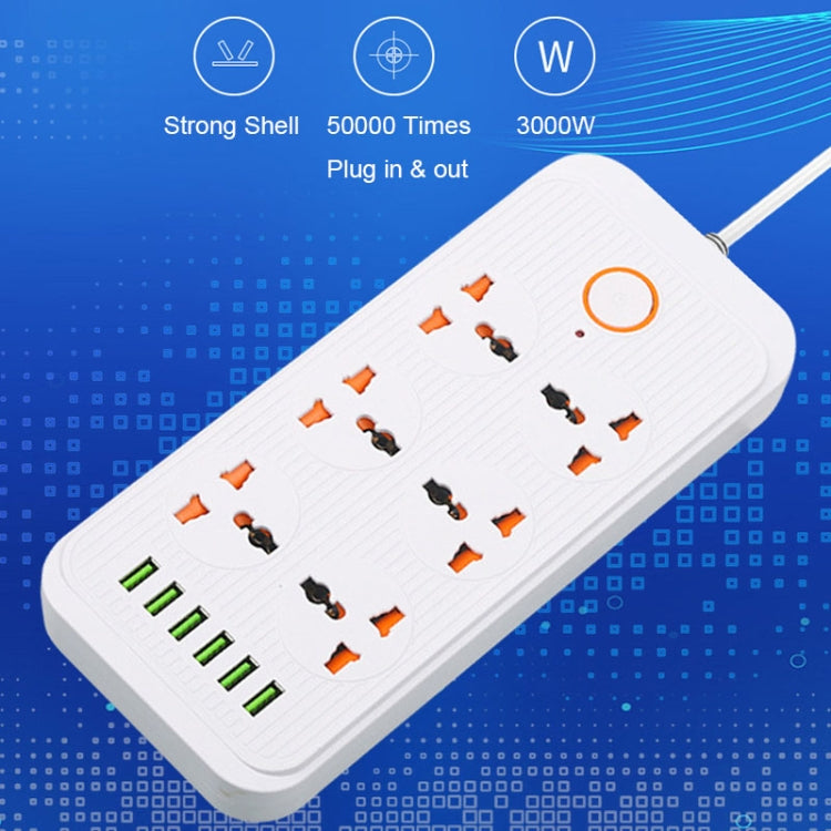 A07 2m 3000W 6 Plugs + 6-USB Ports Multifunctional Flame-retardant Socket with Switch(US Plug) - Extension Socket by PMC TechLife | Online Shopping South Africa | PMC TechLife | Buy Now Pay Later Mobicred