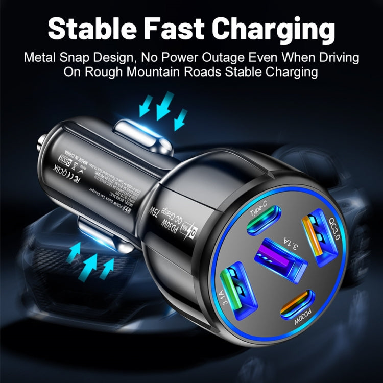 3USB+2PD 75W Dual Line Car Mobile Phone Fast Charging Charger(Black) - Car Charger by PMC TechLife | Online Shopping South Africa | PMC TechLife | Buy Now Pay Later Mobicred