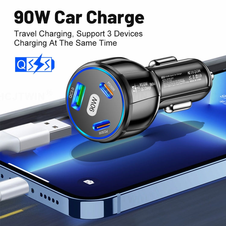 90W Super Fast Charging USB-C Car Charger Dual PD 30W+QC3.0 Charging Station(Black) - Car Charger by PMC TechLife | Online Shopping South Africa | PMC TechLife | Buy Now Pay Later Mobicred