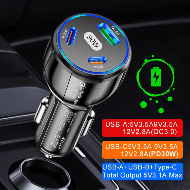 90W Super Fast Charging USB-C Car Charger Dual PD 30W+QC3.0 Charging Station(White) - Car Charger by PMC TechLife | Online Shopping South Africa | PMC TechLife | Buy Now Pay Later Mobicred