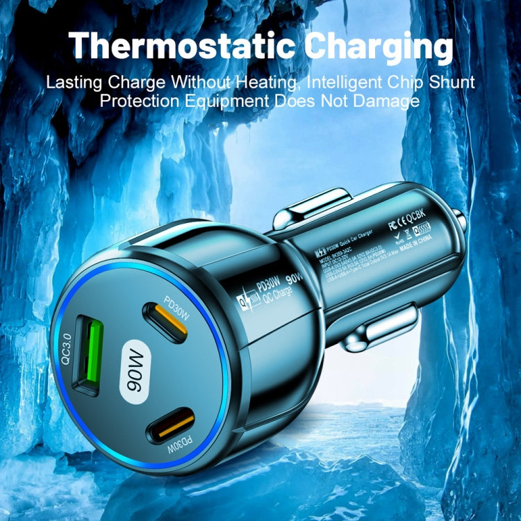 90W Super Fast Charging USB-C Car Charger Dual PD 30W+QC3.0 Charging Station(Black) - Car Charger by PMC TechLife | Online Shopping South Africa | PMC TechLife | Buy Now Pay Later Mobicred
