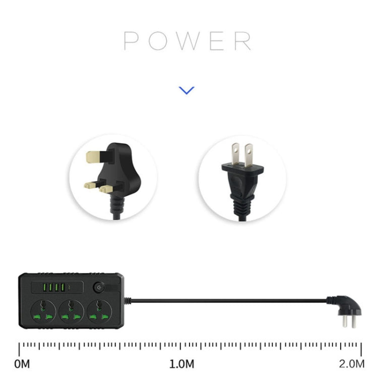 B09 2m 3000W 3 Plugs + PD + 4-USB Ports Multifunctional Flame-Retardant Socket With Switch(US Plug) - Extension Socket by PMC TechLife | Online Shopping South Africa | PMC TechLife | Buy Now Pay Later Mobicred