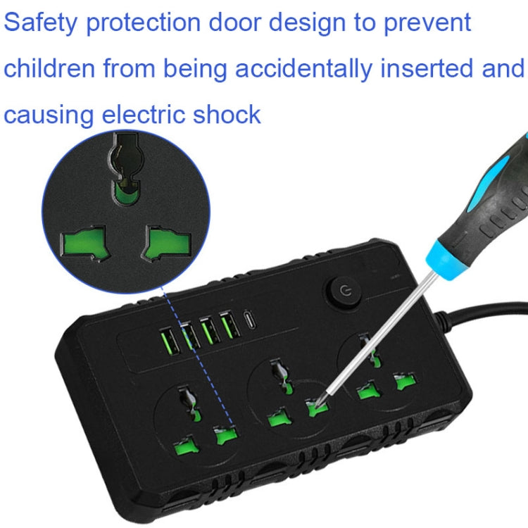 B09 2m 3000W 3 Plugs + PD + 4-USB Ports Multifunctional Flame-Retardant Socket With Switch(US Plug) - Extension Socket by PMC TechLife | Online Shopping South Africa | PMC TechLife | Buy Now Pay Later Mobicred