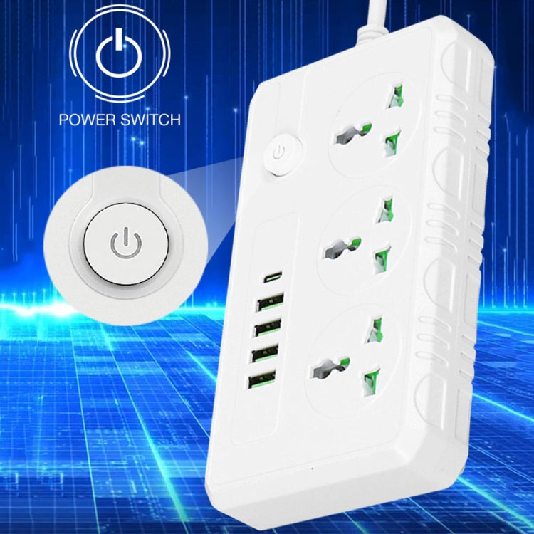 B09 2m 3000W 3 Plugs + PD + 4-USB Ports Multifunctional Flame-Retardant Socket With Switch(US Plug) - Extension Socket by PMC TechLife | Online Shopping South Africa | PMC TechLife | Buy Now Pay Later Mobicred