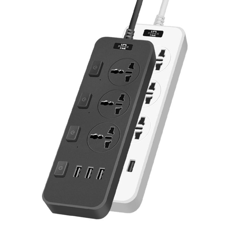 T14 2m 2500W 3 Plugs + 3-USB Ports Multifunctional Socket With Switch, Specification: US Plug (Black) - Extension Socket by PMC TechLife | Online Shopping South Africa | PMC TechLife | Buy Now Pay Later Mobicred