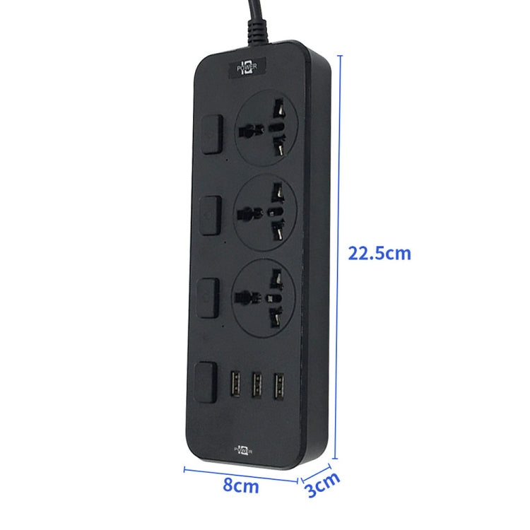 T14 2m 2500W 3 Plugs + 3-USB Ports Multifunctional Socket With Switch, Specification: US Plug (Black) - Extension Socket by PMC TechLife | Online Shopping South Africa | PMC TechLife | Buy Now Pay Later Mobicred