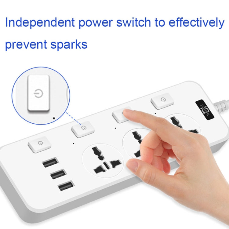 T14 2m 2500W 3 Plugs + 3-USB Ports Multifunctional Socket With Switch, Specification: EU Plug (Black) - Extension Socket by PMC TechLife | Online Shopping South Africa | PMC TechLife | Buy Now Pay Later Mobicred
