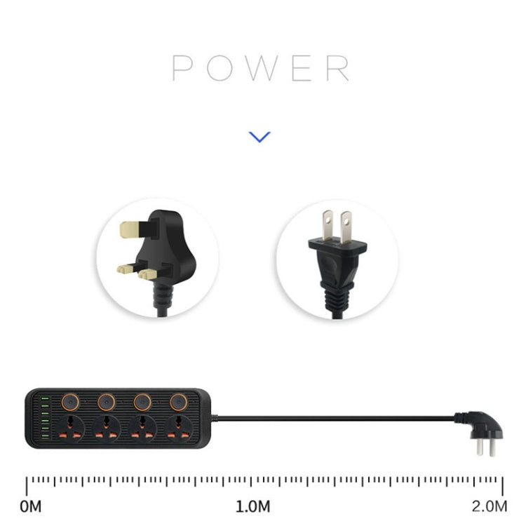 A05 2m 3000W 4 Plugs + 6-USB Ports Multifunctional Flame-Retardant Socket With Switch(UK Plug) - Extension Socket by PMC TechLife | Online Shopping South Africa | PMC TechLife | Buy Now Pay Later Mobicred