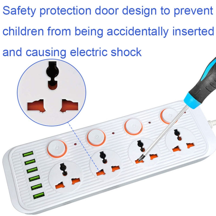 A05 2m 3000W 4 Plugs + 6-USB Ports Multifunctional Flame-Retardant Socket With Switch(UK Plug) - Extension Socket by PMC TechLife | Online Shopping South Africa | PMC TechLife | Buy Now Pay Later Mobicred