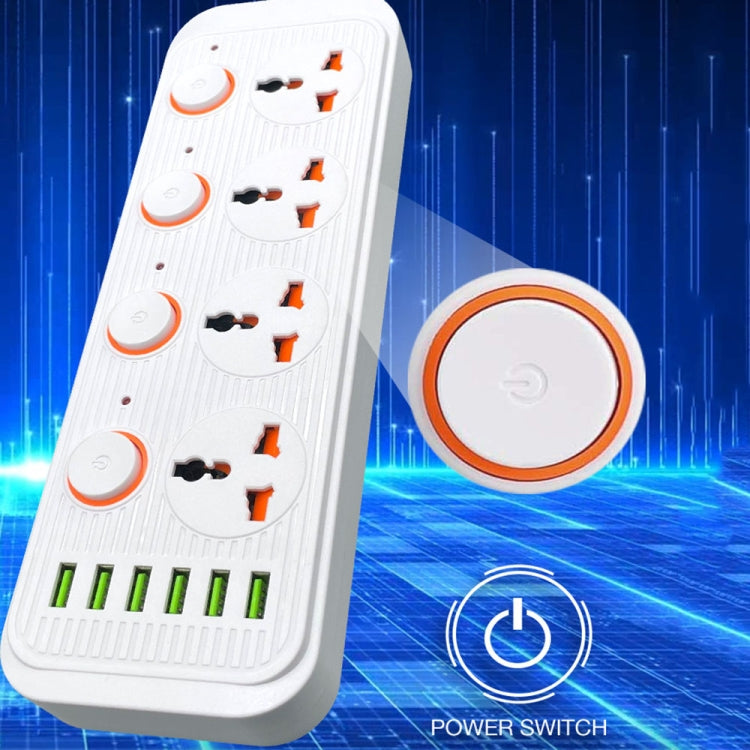 A05 2m 3000W 4 Plugs + 6-USB Ports Multifunctional Flame-Retardant Socket With Switch(UK Plug) - Extension Socket by PMC TechLife | Online Shopping South Africa | PMC TechLife | Buy Now Pay Later Mobicred