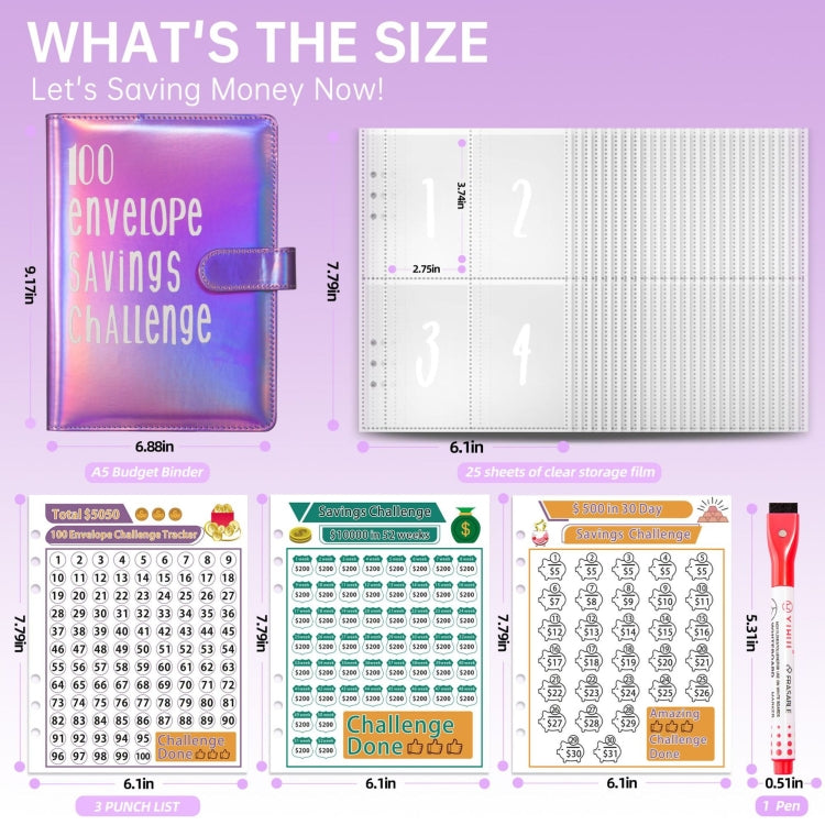 100 Day Savings Challenge A5 Loose Leaf Cash Budget Notebook(Rose Red) - Notebooks by PMC TechLife | Online Shopping South Africa | PMC TechLife