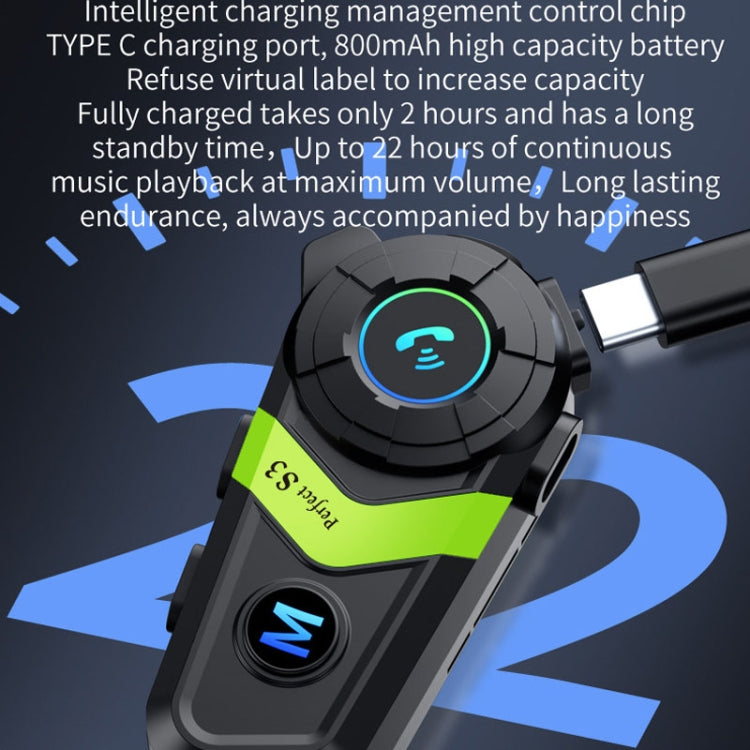S3 Motorcycle Helmet Bluetooth Headset For Full and Half Helmets(Green) - Motorcycle Walkie Talkie by PMC TechLife | Online Shopping South Africa | PMC TechLife | Buy Now Pay Later Mobicred