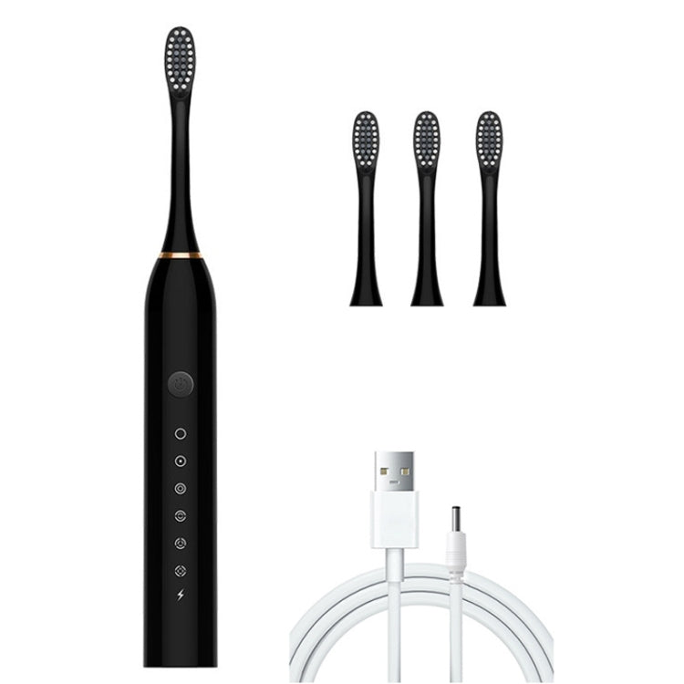 Rechargeable Ultrasonic Soft Bristle Electrical Toothbrushes Flosser 6 Gear With 4 Brushes(Black) - Toothbrushes by PMC TechLife | Online Shopping South Africa | PMC TechLife | Buy Now Pay Later Mobicred