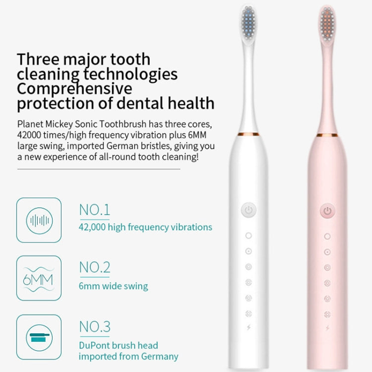 Rechargeable Ultrasonic Soft Bristle Electrical Toothbrushes Flosser 6 Gear With 4 Brushes(Pink) - Toothbrushes by PMC TechLife | Online Shopping South Africa | PMC TechLife | Buy Now Pay Later Mobicred