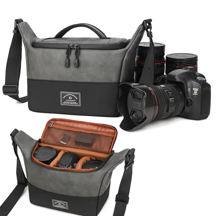 PU Leather Shoulder Crossbody Photography Bag SLR Camera Bag Lens Storage Bag(Gray) - Strap Satchel by PMC TechLife | Online Shopping South Africa | PMC TechLife | Buy Now Pay Later Mobicred