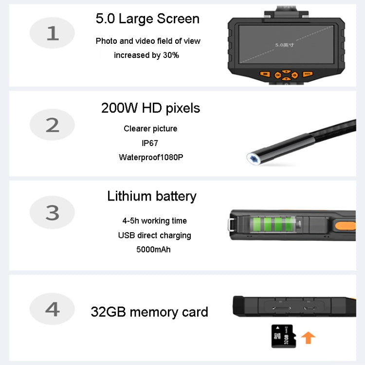 Teslong NTS300 5.5mm-3M  Dual Lens Waterproof 5 Inch HD Industrial Borescope Auto Repair Tools - free shipping - PMC TechLife - Order now!