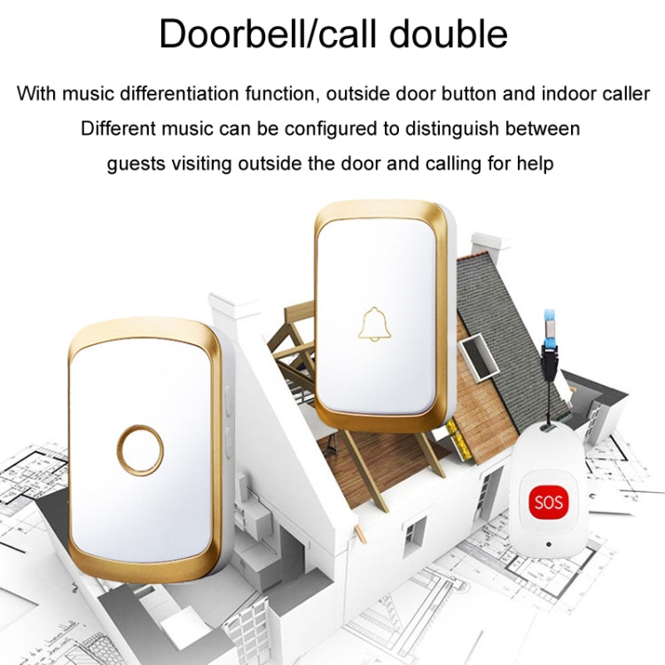 CACAZI C20 Two To Three Wireless Pager For The Elderly Home Care Waterproof Emergency Pager, EU Plug(Gold) - Wireless Doorbell by CACAZI | Online Shopping South Africa | PMC TechLife | Buy Now Pay Later Mobicred