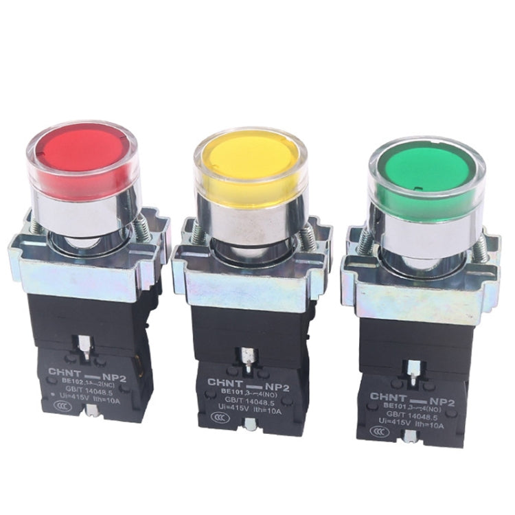 CHINT NP2-BW3363/24V 2 NO Pushbutton Switches With LED Light Silver Alloy Contact Push Button (Green) - Car Switches by PMC TechLife | Online Shopping South Africa | PMC TechLife | Buy Now Pay Later Mobicred