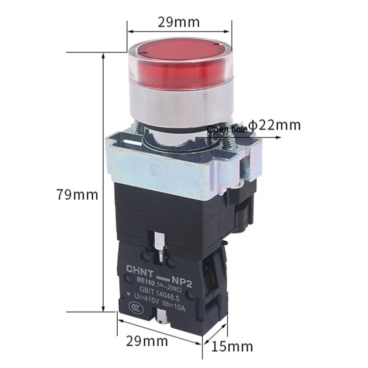 CHINT NP2-BW3361/220V 1 NO Pushbutton Switches With LED Light Silver Alloy Contact Push Button (Green) - Car Switches by PMC TechLife | Online Shopping South Africa | PMC TechLife | Buy Now Pay Later Mobicred