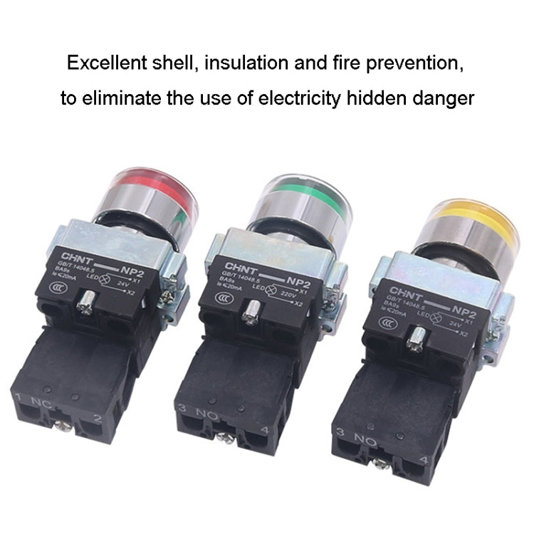 CHINT NP2-BW3563/220V 2 NO Pushbutton Switches With LED Light Silver Alloy Contact Push Button (Yellow) - Car Switches by PMC TechLife | Online Shopping South Africa | PMC TechLife | Buy Now Pay Later Mobicred