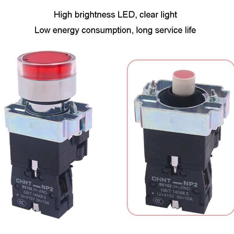 CHINT NP2-BW3365/220V 1 NO+1 NC Pushbutton Switches With LED Light Silver Alloy Contact Push Button (Green) - Car Switches by PMC TechLife | Online Shopping South Africa | PMC TechLife | Buy Now Pay Later Mobicred