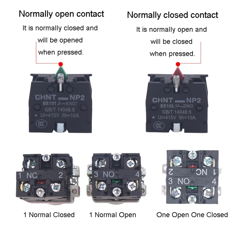 CHINT NP2-BW3365/220V 1 NO+1 NC Pushbutton Switches With LED Light Silver Alloy Contact Push Button (Green) - Car Switches by PMC TechLife | Online Shopping South Africa | PMC TechLife | Buy Now Pay Later Mobicred