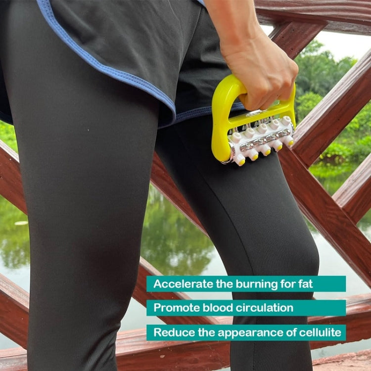 Handheld Curved Five-row Iron Column Roller Soothing Massager(Yellow) - free shipping - PMC TechLife - Order now!