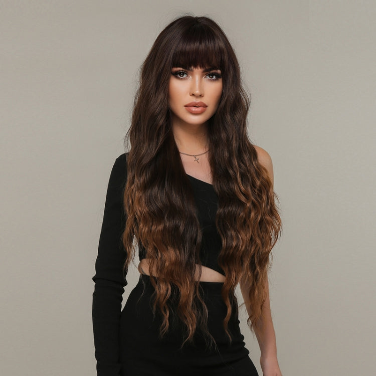 Women Long Hair Wig with Bangs Gradient Fluffy Water Ripple Curly Hair Wig, Color: Gradient Brown LC2029-1 - free shipping - PMC TechLife - Order now!