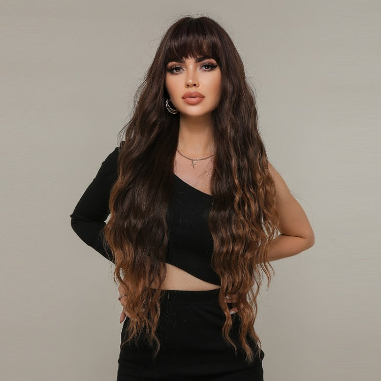 Women Long Hair Wig with Bangs Gradient Fluffy Water Ripple Curly Hair Wig, Color: Gradient Brown LC2029-1 - free shipping - PMC TechLife - Order now!
