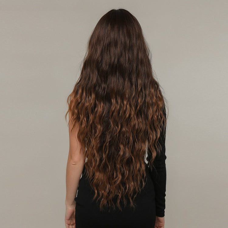 Women Long Hair Wig with Bangs Gradient Fluffy Water Ripple Curly Hair Wig, Color: Gradient Brown LC2029-1 - free shipping - PMC TechLife - Order now!