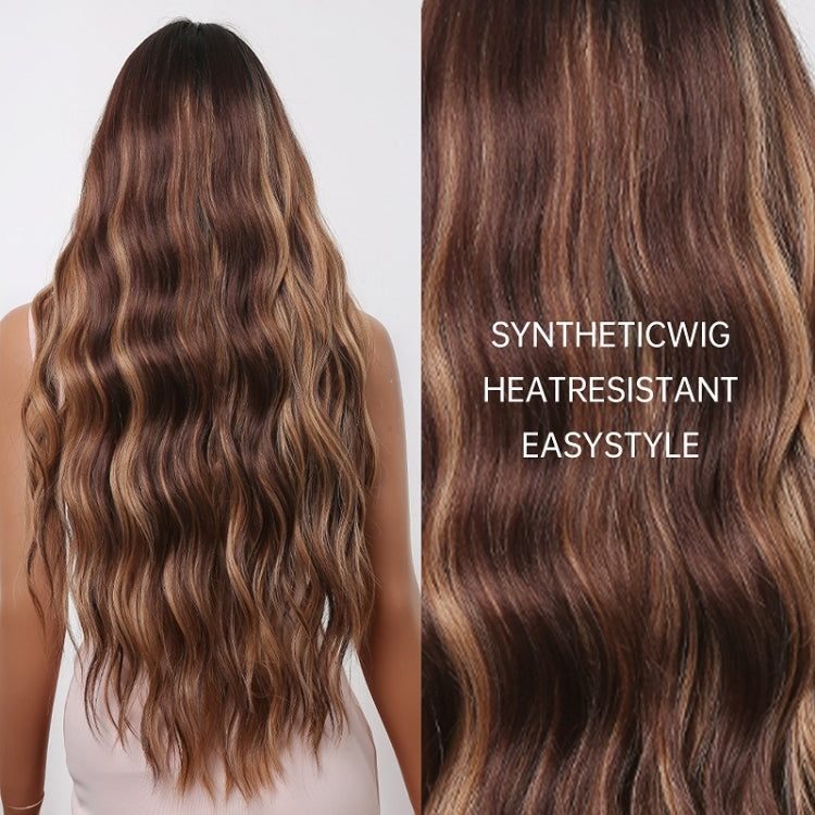 Women Long Hair Wig with Bangs Gradient Fluffy Water Ripple Curly Hair Wig, Color: Mixed Brown LC2039-1 - free shipping - PMC TechLife - Order now!