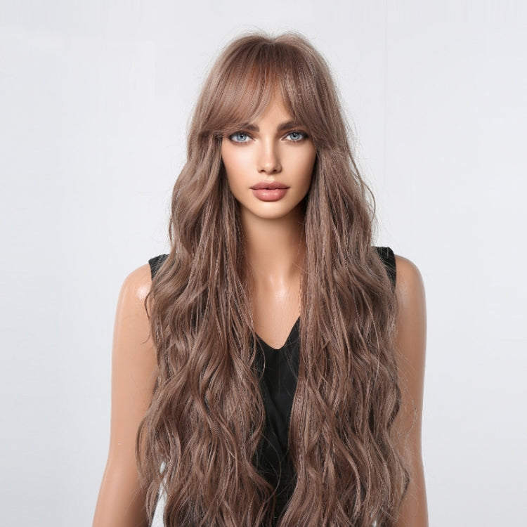 Women Long Hair Wig with Bangs Gradient Fluffy Water Ripple Curly Hair Wig, Color: Dark Brown LC1061-1 - free shipping - PMC TechLife - Order now!