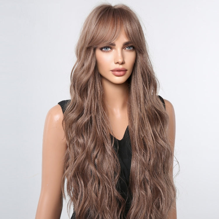 Women Long Hair Wig with Bangs Gradient Fluffy Water Ripple Curly Hair Wig, Color: Dark Brown LC1061-1 - free shipping - PMC TechLife - Order now!