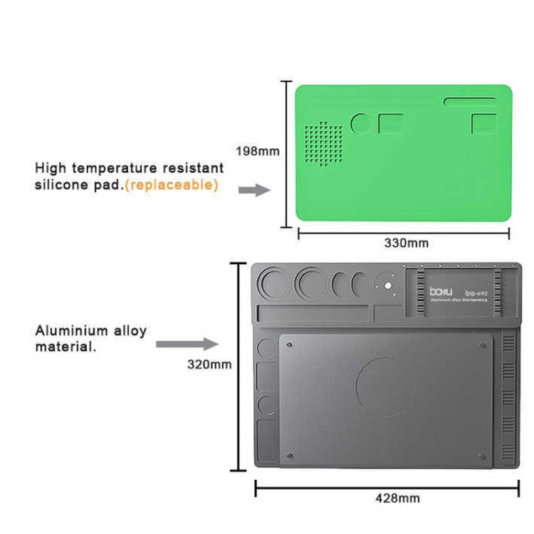 BAKU BA-692  2 In 1 Microscope Maintenance Insulation Pad Aluminum Alloy Silicone Work Mat(Black+Green) - free shipping - PMC TechLife - Order now!