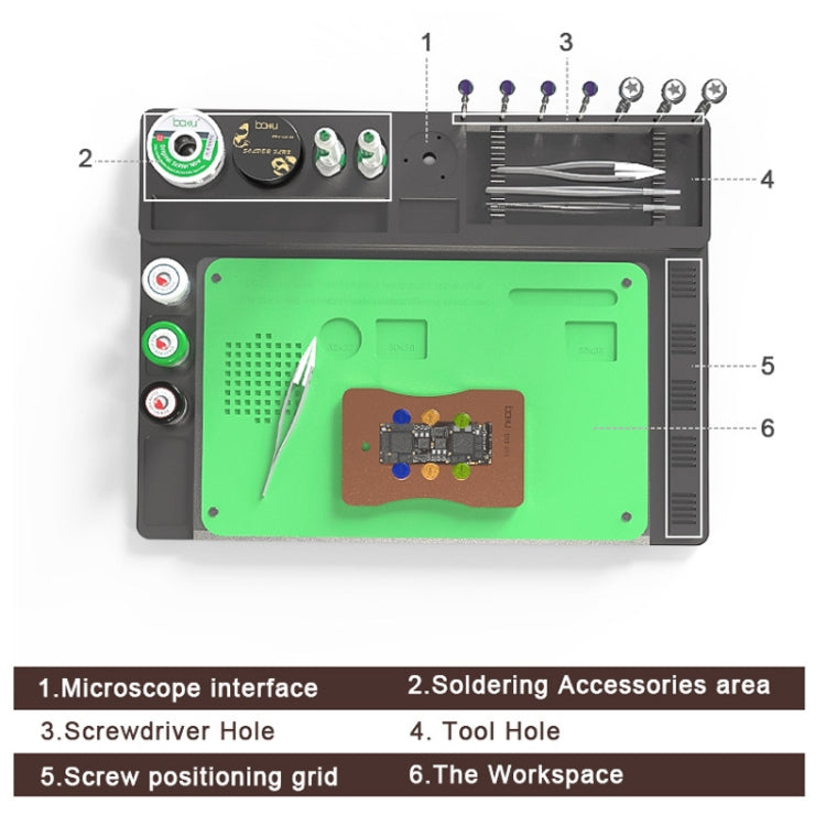BAKU BA-692  2 In 1 Microscope Maintenance Insulation Pad Aluminum Alloy Silicone Work Mat(Black+Green) - free shipping - PMC TechLife - Order now!