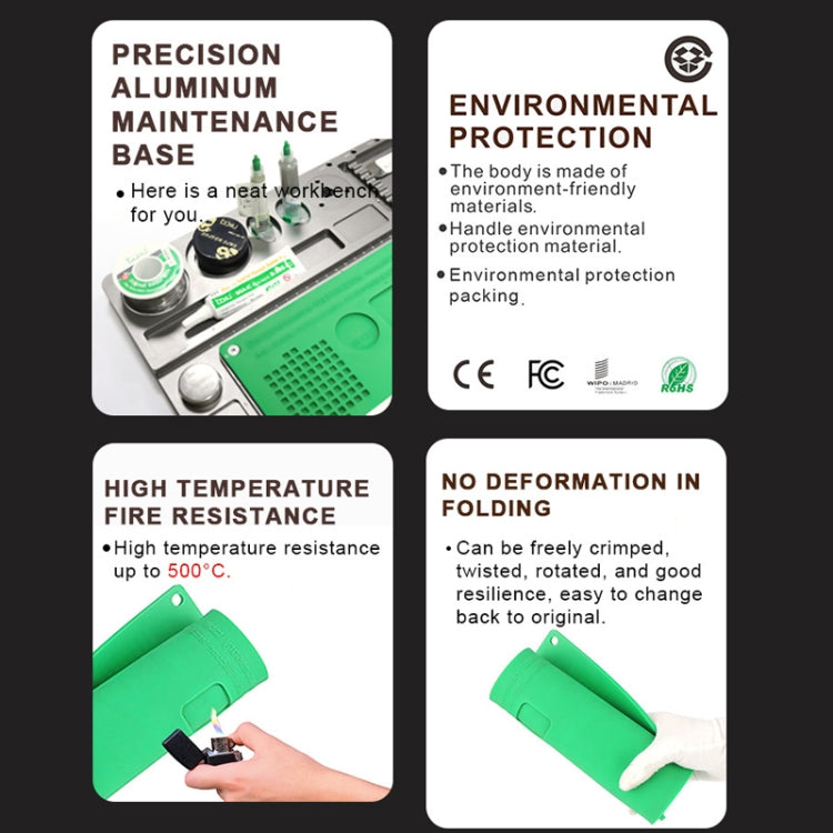 BAKU BA-692  2 In 1 Microscope Maintenance Insulation Pad Aluminum Alloy Silicone Work Mat(Black+Green) - free shipping - PMC TechLife - Order now!