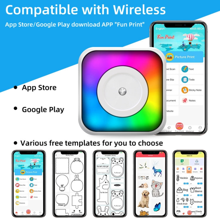 RGB Light Portable Mini Bluetooth Printer Inkless Document Label Printer with 5-Rolls Stickers - Printer by PMC TechLife | Online Shopping South Africa | PMC TechLife | Buy Now Pay Later Mobicred