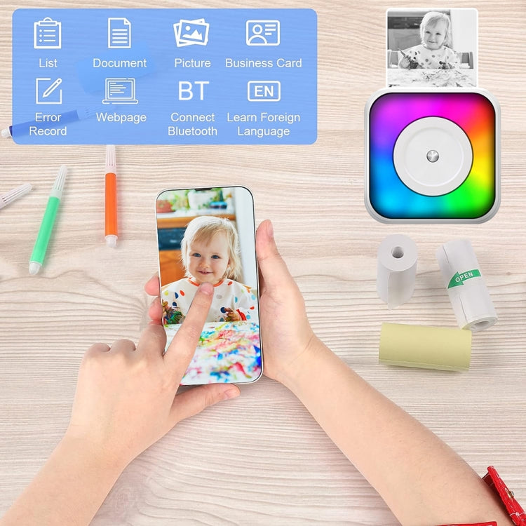 RGB Light Portable Mini Bluetooth Printer Inkless Document Label Printer with 5-Rolls Stickers - Printer by PMC TechLife | Online Shopping South Africa | PMC TechLife | Buy Now Pay Later Mobicred