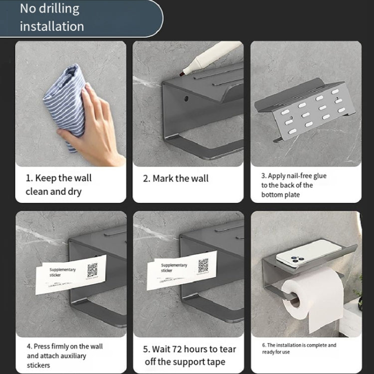 Stainless Steel Bathroom Roll Paper Holder No-Punch Cell Phone Storage Shelf, Style: Phone Rack (Black) - Shelves by PMC TechLife | Online Shopping South Africa | PMC TechLife