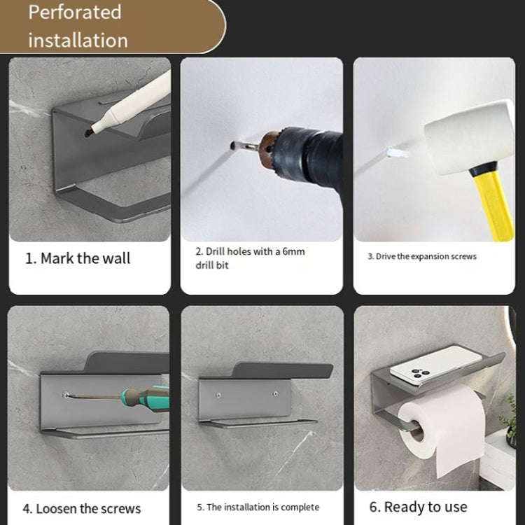 Stainless Steel Bathroom Roll Paper Holder No-Punch Cell Phone Storage Shelf, Style: Phone Rack (Black) - Shelves by PMC TechLife | Online Shopping South Africa | PMC TechLife