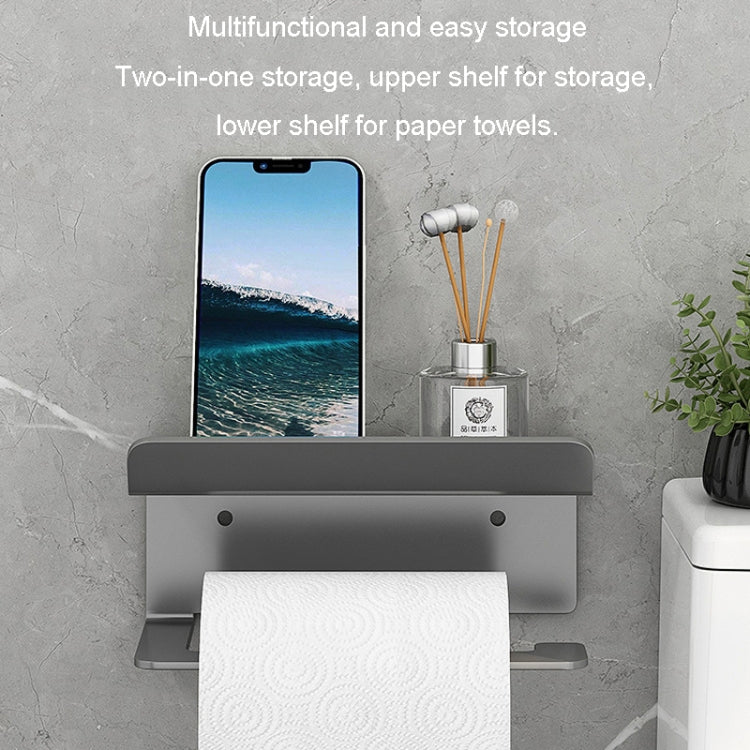 Stainless Steel Bathroom Roll Paper Holder No-Punch Cell Phone Storage Shelf, Style: Phone Rack (Black) - Shelves by PMC TechLife | Online Shopping South Africa | PMC TechLife