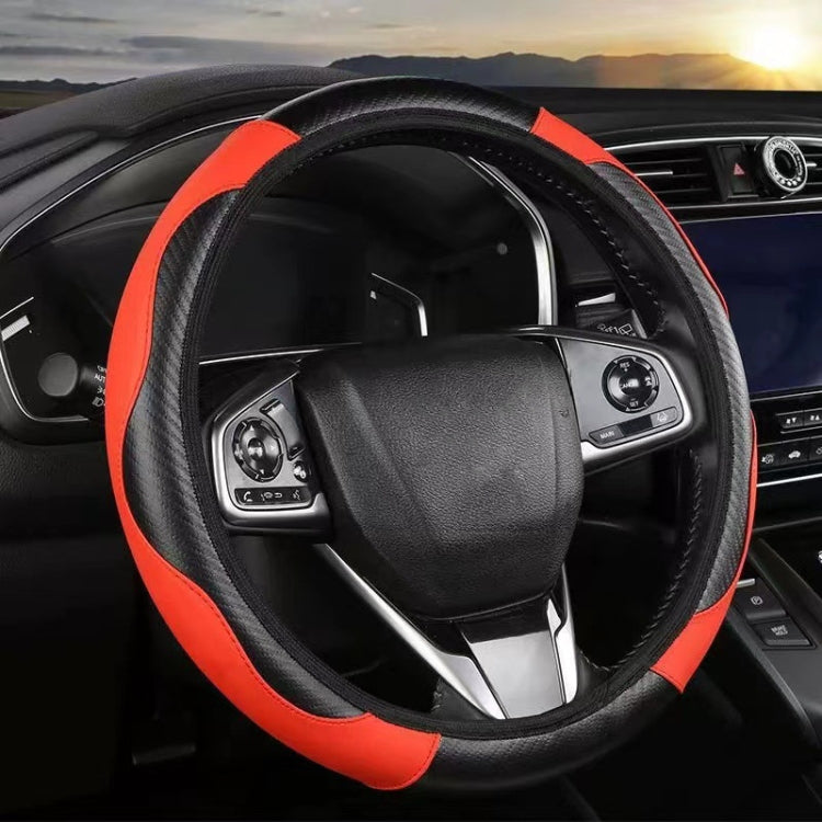 39cm Carbon Fiber Elastic Leather Without Inner Ring Car Steering Wheel Cover, Color: Red - Steering Wheel Accessories by PMC TechLife | Online Shopping South Africa | PMC TechLife | Buy Now Pay Later Mobicred