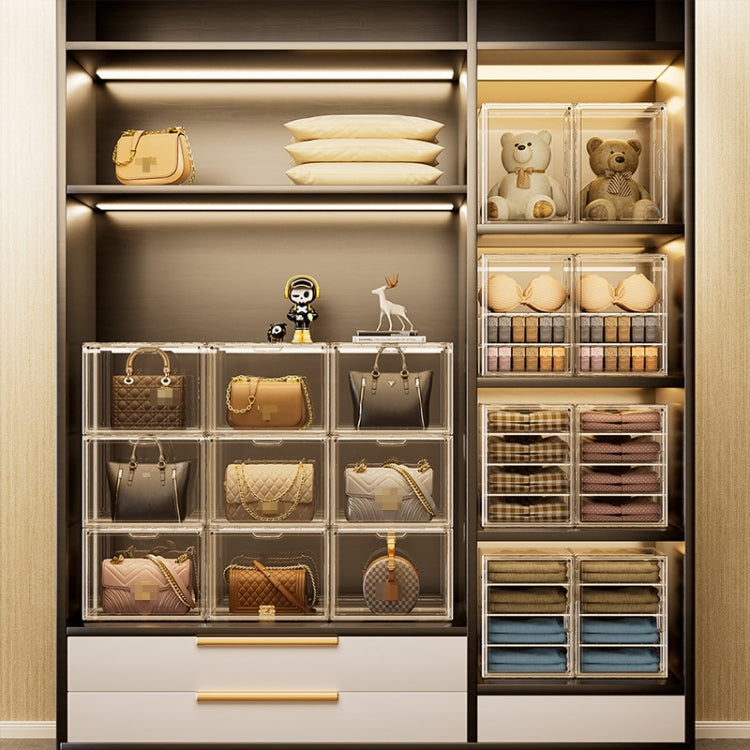 Stackable Transparent Storage Box Magnetic Suction Bookcase Handbag Display Rack, Style: Side Opening - Storage Boxes by PMC TechLife | Online Shopping South Africa | PMC TechLife