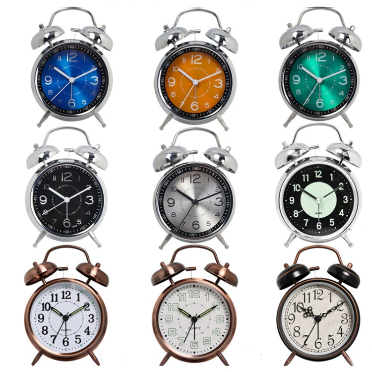 4.5 Inch Electroplated Metal Ring Bell Alarm Clock Quartz Clock With Night Light ?, Style: Black - free shipping - PMc TechLife - Order now!