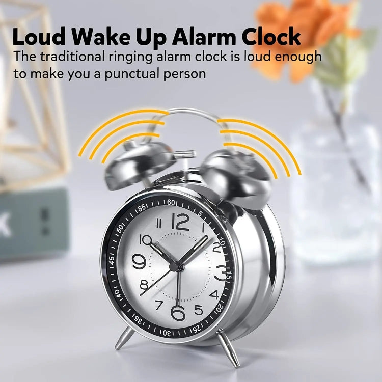 4.5 Inch Electroplated Metal Ring Bell Alarm Clock Quartz Clock With Night Light ?, Style: Black - free shipping - PMc TechLife - Order now!