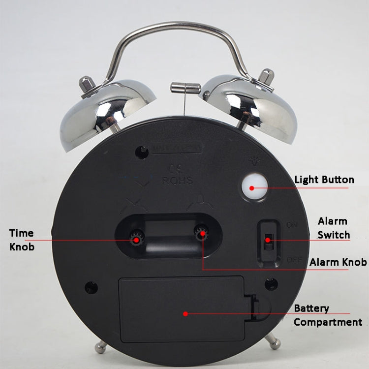4.5 Inch Electroplated Metal Ring Bell Alarm Clock Quartz Clock With Night Light ?, Style: Luminous Black - Novelty Clock by PMc TechLife | Online Shopping South Africa | PMc TechLife | Buy Now Pay Later Mobicred