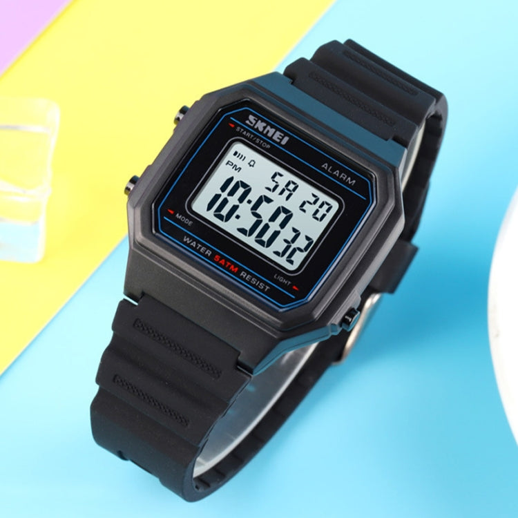 SKMEI 1698 50m Waterproof Multifunctional Sports Square Pin Buckle Luminous Digital Watch(Black White) - free shipping - PMC TechLife - Order now!